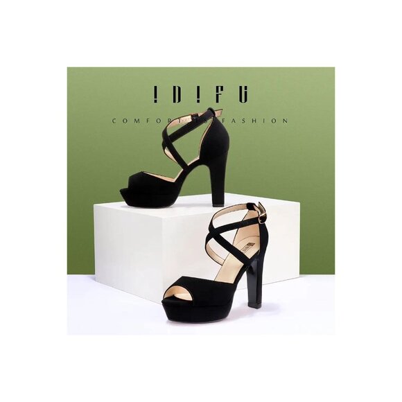 IDIFU Women's Platform Chunky High Heels Dress Sandals Peep Toe Ankle Strap 5.5 - Picture 2 of 6